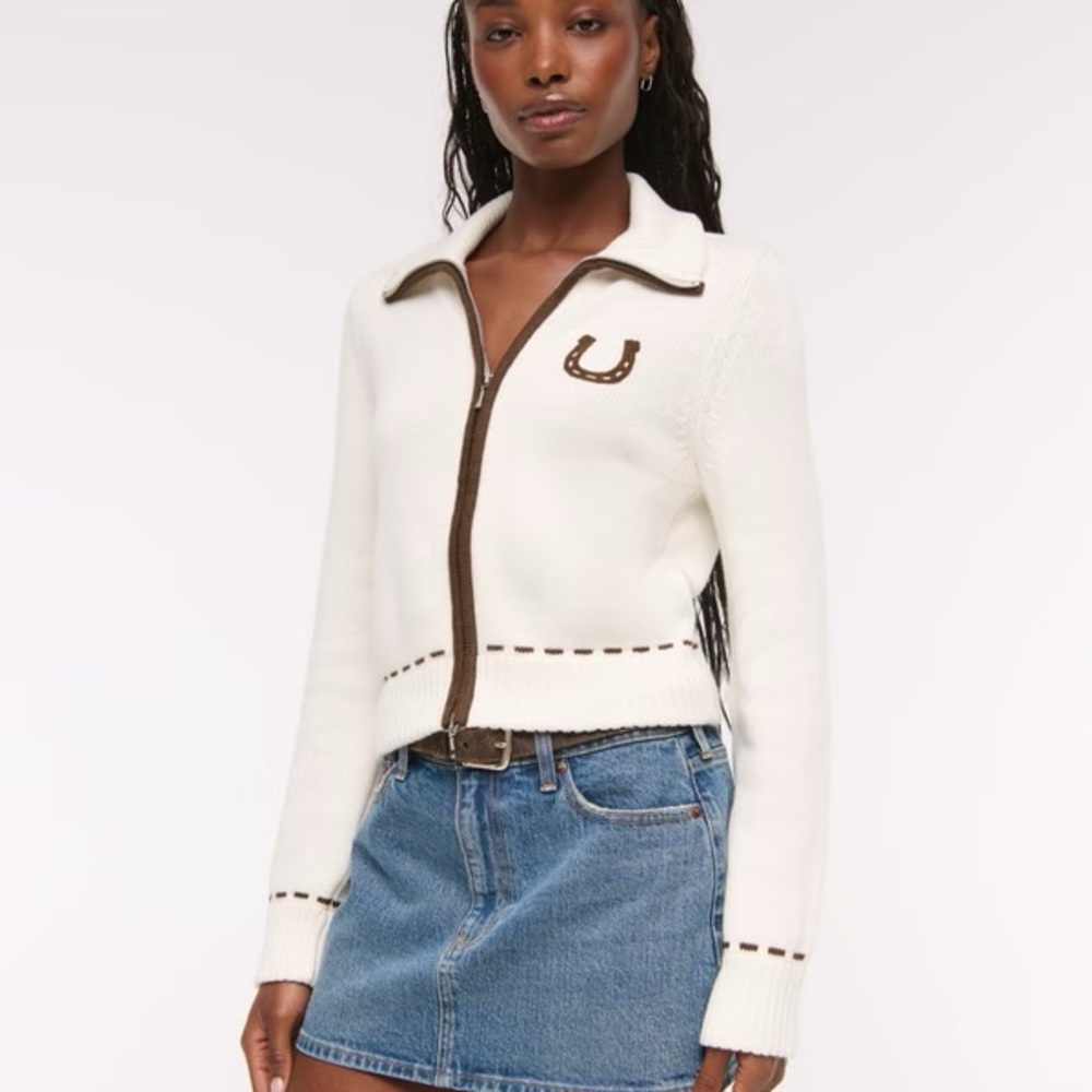 ❤️‍🔥BOGO free Abercrombie & Fitch Double Zipper Western Sweater Cream Cowgirl XL